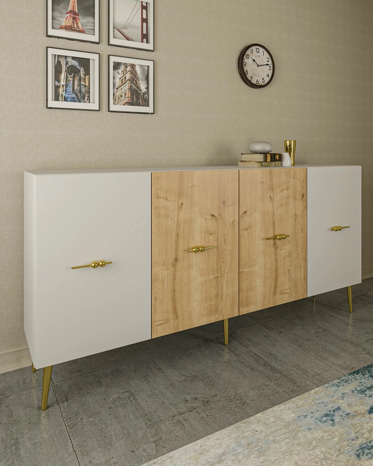 Konsol Skye Decor, Loop KB150, e bardhë, lisi sapphire