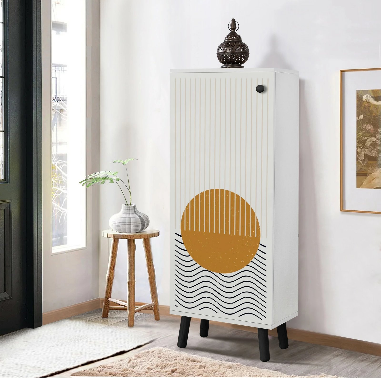 Dollap për këpucë Skye Decor, Vegas - SB 949, bardhë e zi, 50x135x38cm