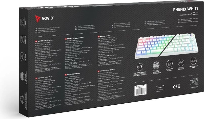 Tastierë mekanike wireless Savio PHENIX WHITE Gateron Red Pro, 82 tasta, RGB, e bardhë Tastierë mekanike wireless Savio PHENIX WHITE Gateron Red Pro, 82 tasta, RGB, e bardhë