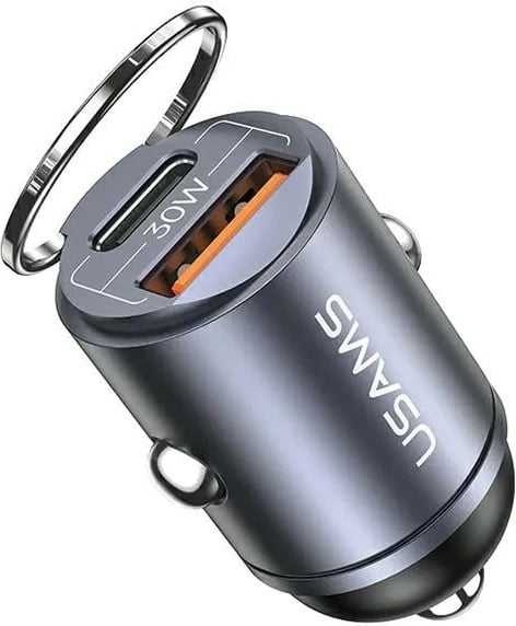 Karikues veture USAMS USA001368, 30W, 1xUSB + 1xUSB-C, Çelik