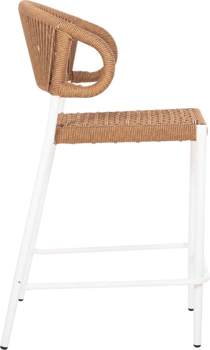 Karrige për bar, lartësi mesatare, EULO FH6087.02, alumin në të bardhë, ratan sintetik në bezhë, 60x60x99H cm