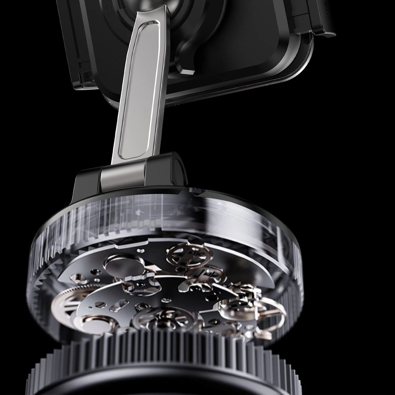 mbajtës makine për celular Dudao F24PLUS me kapje vakum, montim në panel, rregullim 360°, aliazh zinku/plastikë, i zi