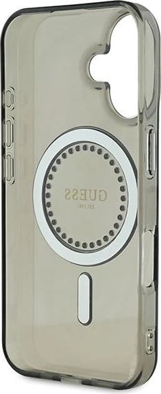 Mbështjellës Guess IML Rhinestones MagSafe për iPhone 16, Zi