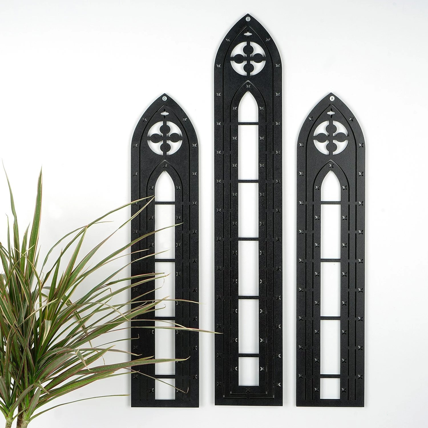 Aksesor dekorativ prej druri për mur, Wallity, CRY022, set prej 3 copash, ngjyrë e zezë