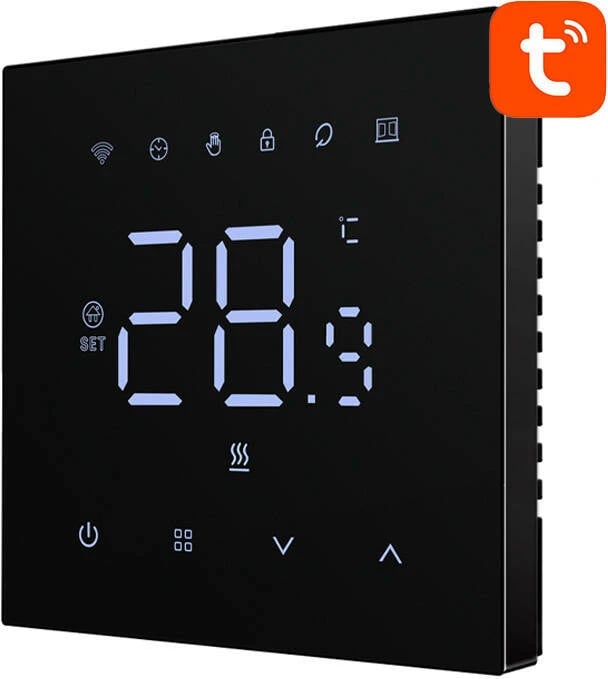Termostat smart Avatto WT410-16A-B 16A Wi‑Fi për ngrohje elektrike, i zi