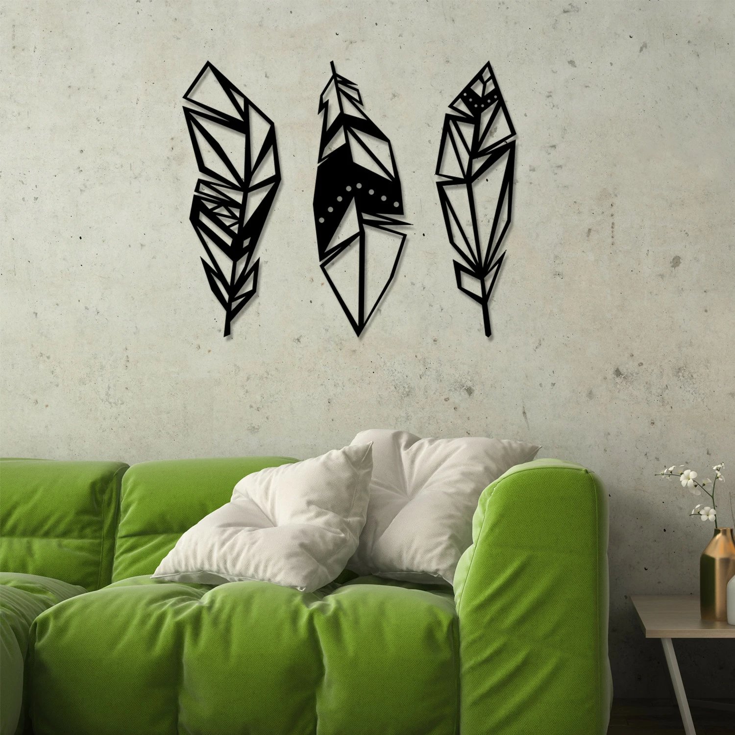 Aksesor dekorativ metalik për mur, Wallity, dekor pendë, ngjyrë e zezë