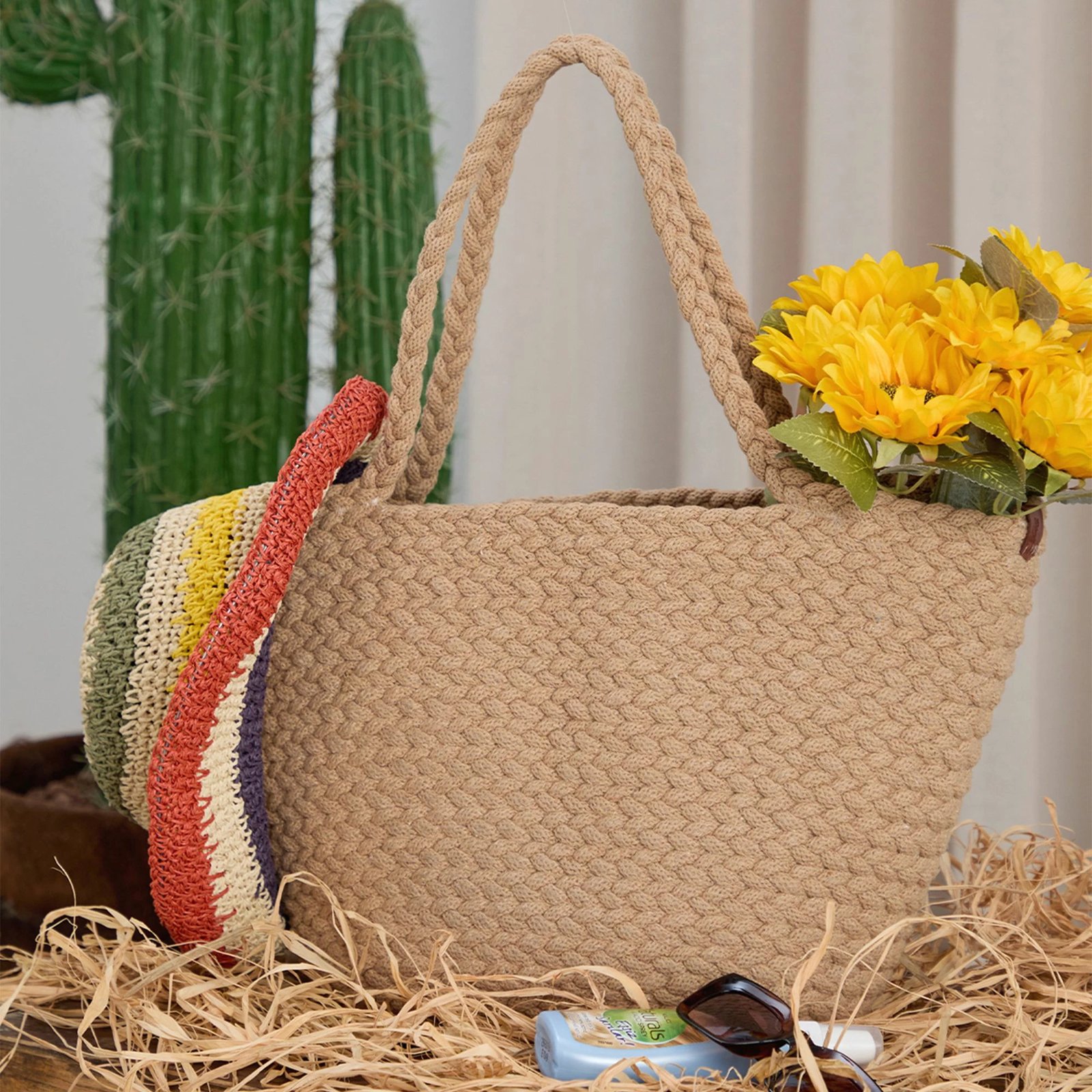 Çantë tote prej pambuku jute, ngjyrë kafe, Coco24030