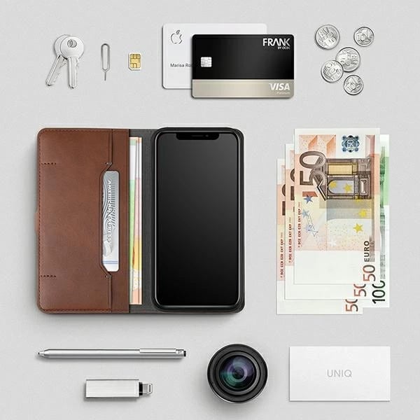 Mbështjellës UNIQ Journa për iPhone 12 / iPhone 12 Pro, me kapak dhe portofol, Gri