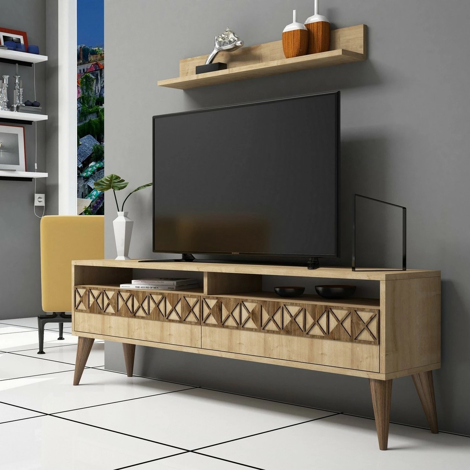 Komodë TV Hanah Home, model Line, ngjyrë lisi