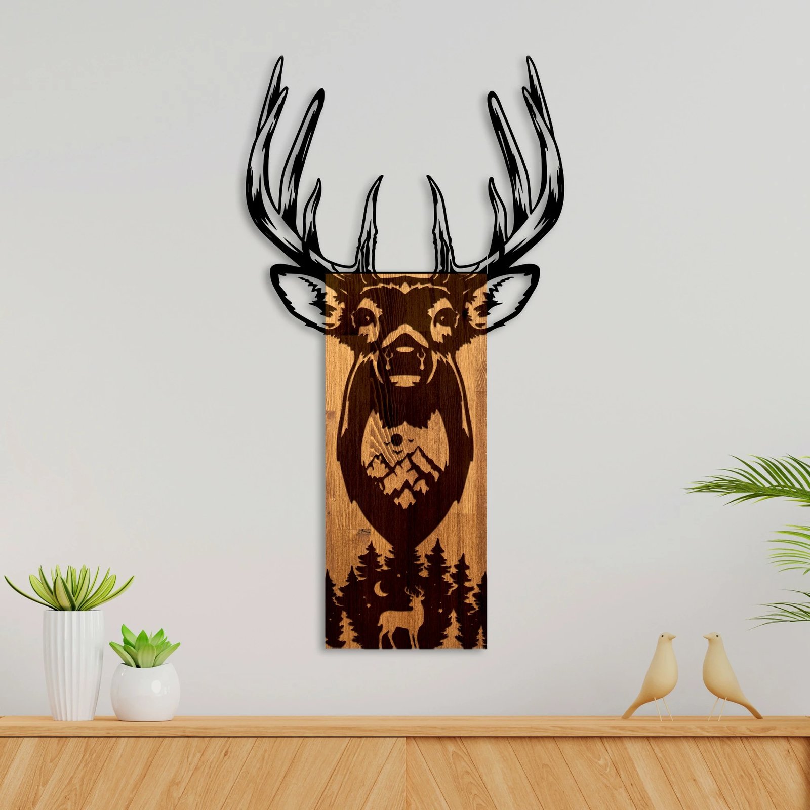 Aksesor dekorativ muri prej druri, Wallity, dreri në mal, ngjyrë arre dhe e zezë