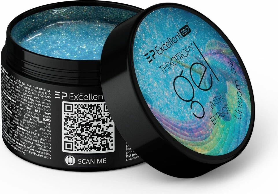 Xhel ndërtues për thonj Excellent PRO Thixotropy Gel With Effect Unicorn Ice për femra, 50g
