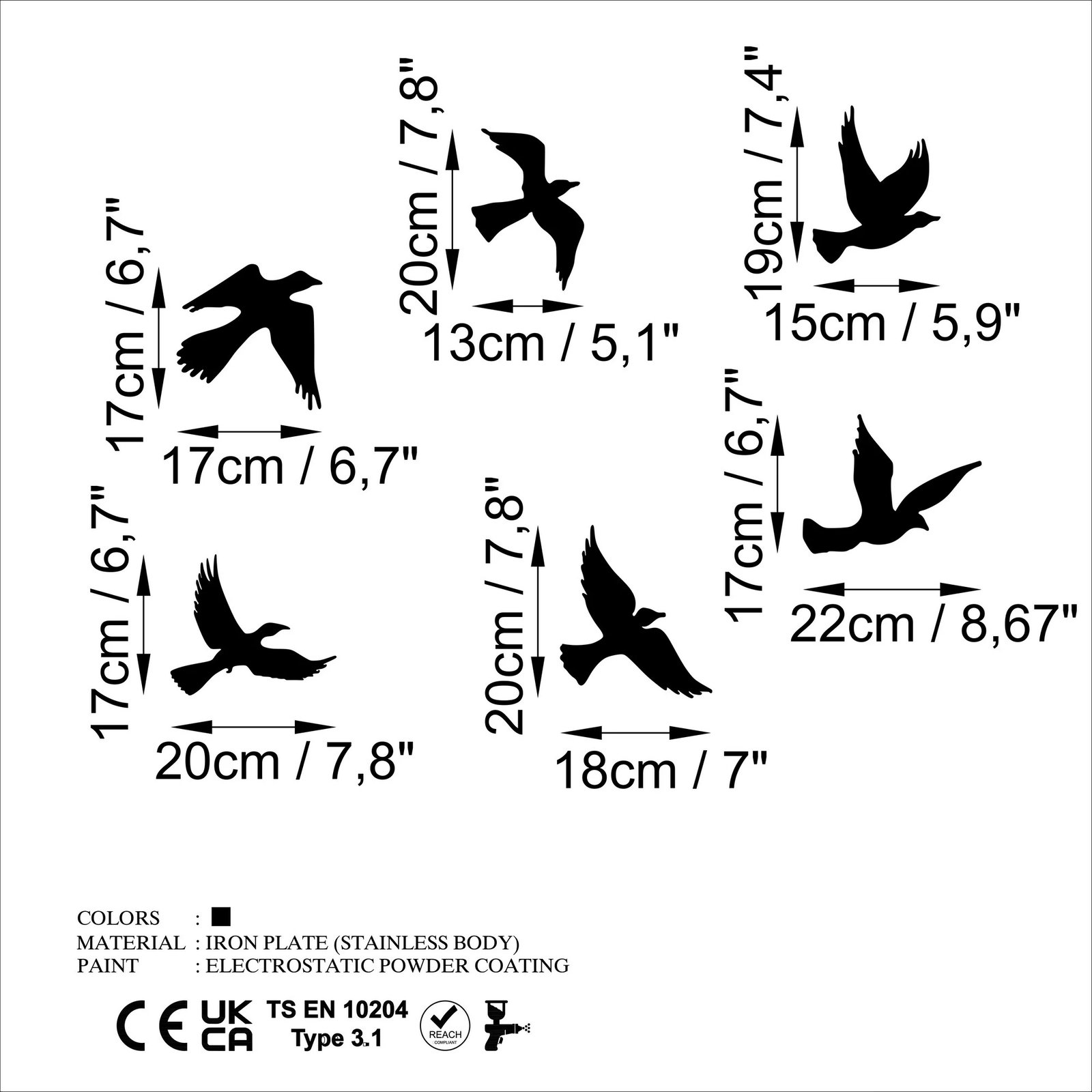 Aksesor dekorativ metalik për mur, zogj fluturues, Wallity