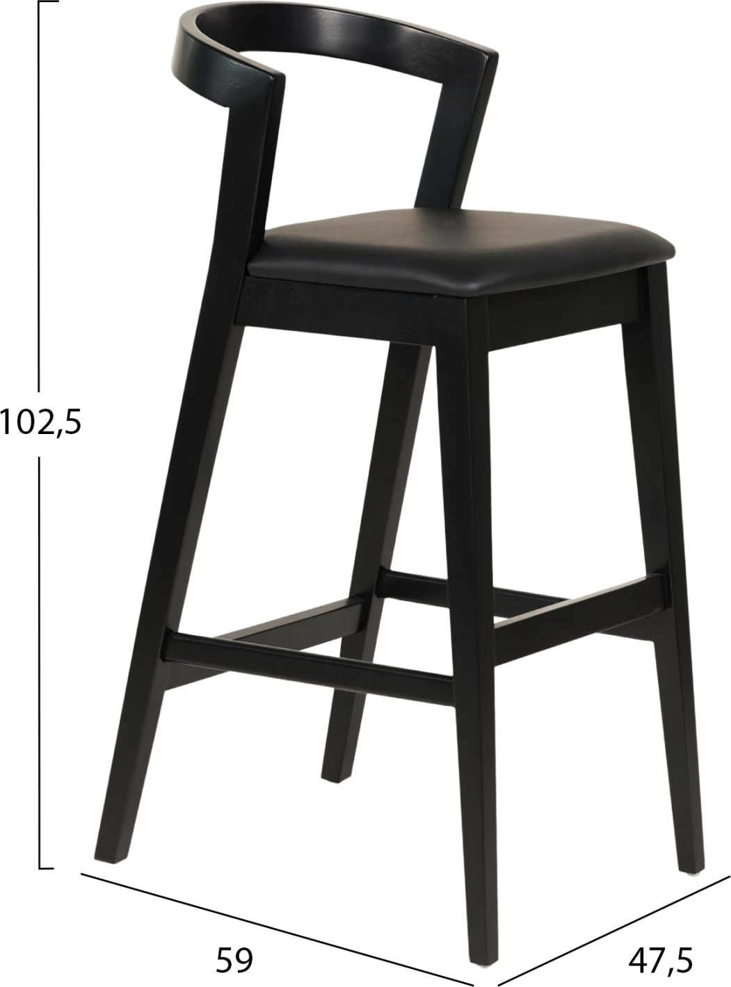 Karrige për bar NAMI FH9952.02 dru gome & PU-e zezë 47,5x59x102,5Hcm