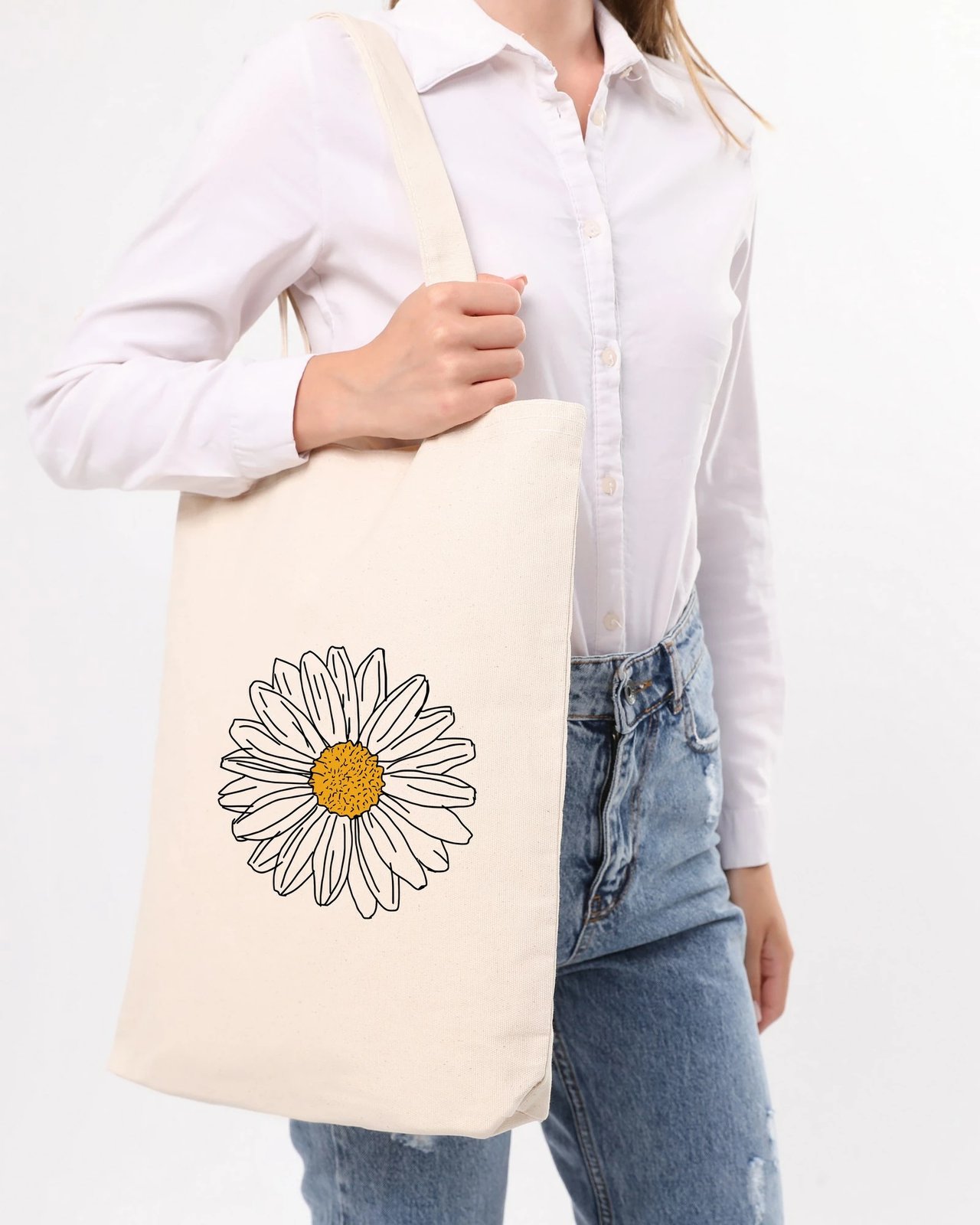 Çantë tote Zoozie Bags, krem, 35x40x8cm, me lule
