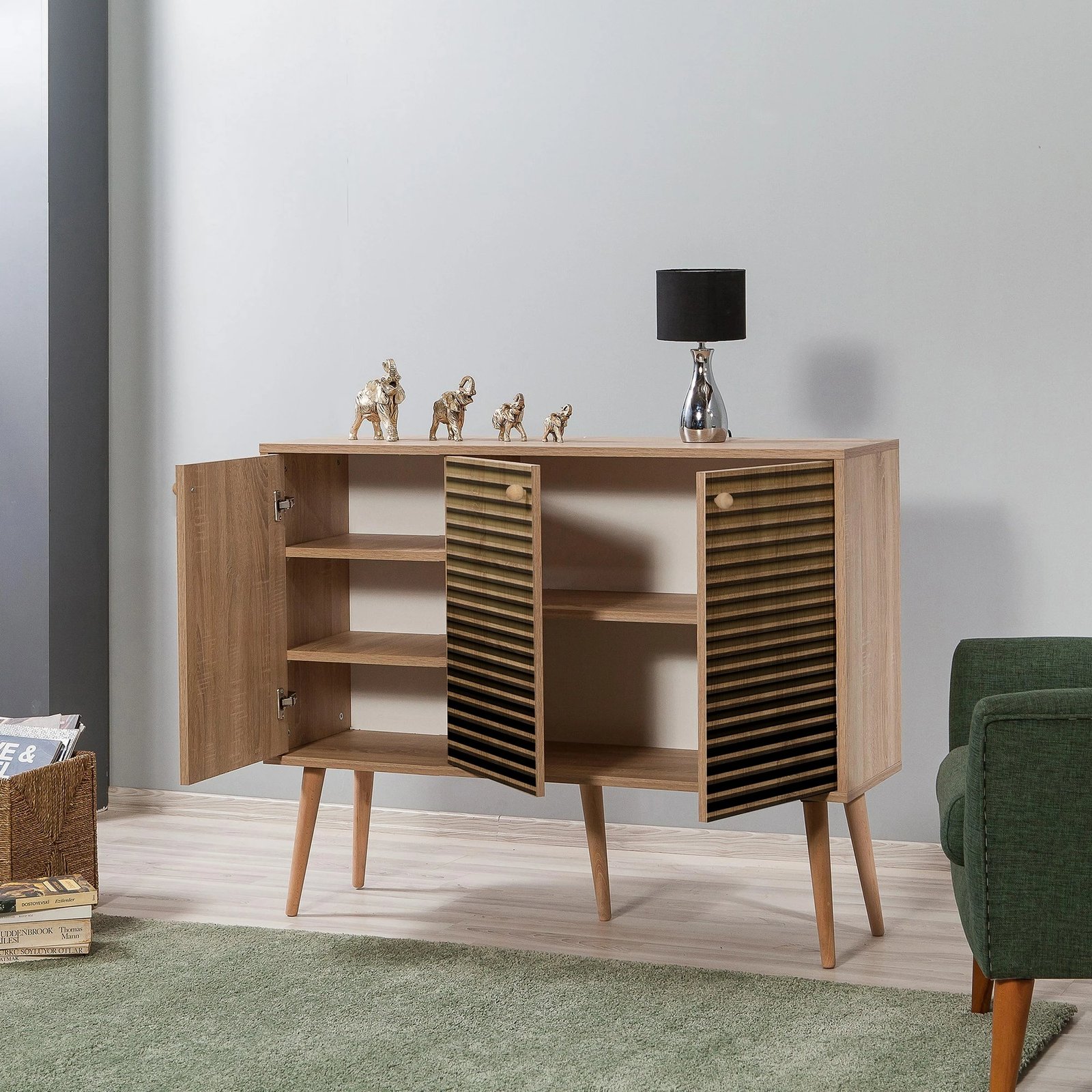 Konsolë Hanah Home, Mega-220, ngjyrë lisi Sonoma