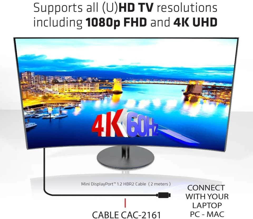 Kabllo Mini DisplayPort Club3D 2m, 4K60Hz, e zezë