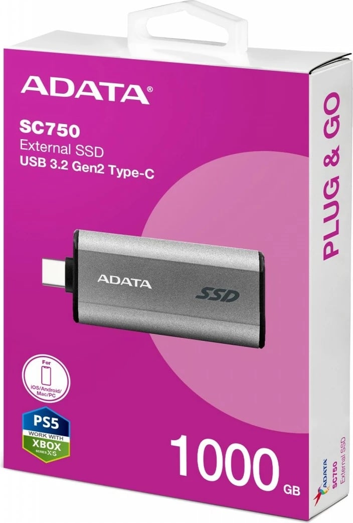 SSD i jashtëm Adata SC750, 1000 GB, USB 3.2, Titanium
