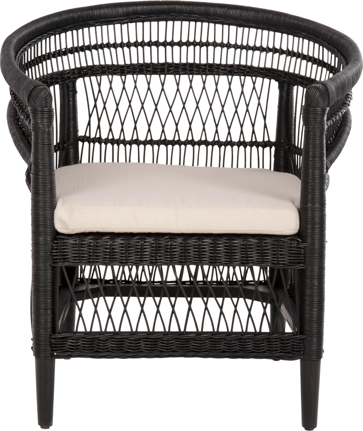 Karrige Malawi FH9635.03 dru mahogany me rattan, jastëk bardhë e zi, 80x70x86H cm