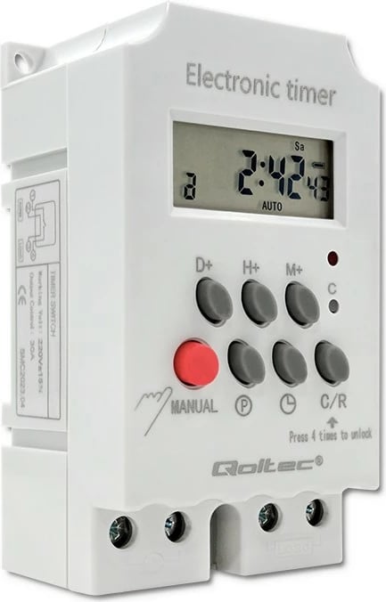 Programator kohe elektronik Qoltec PC0629, për shinë DIN, i bardhë