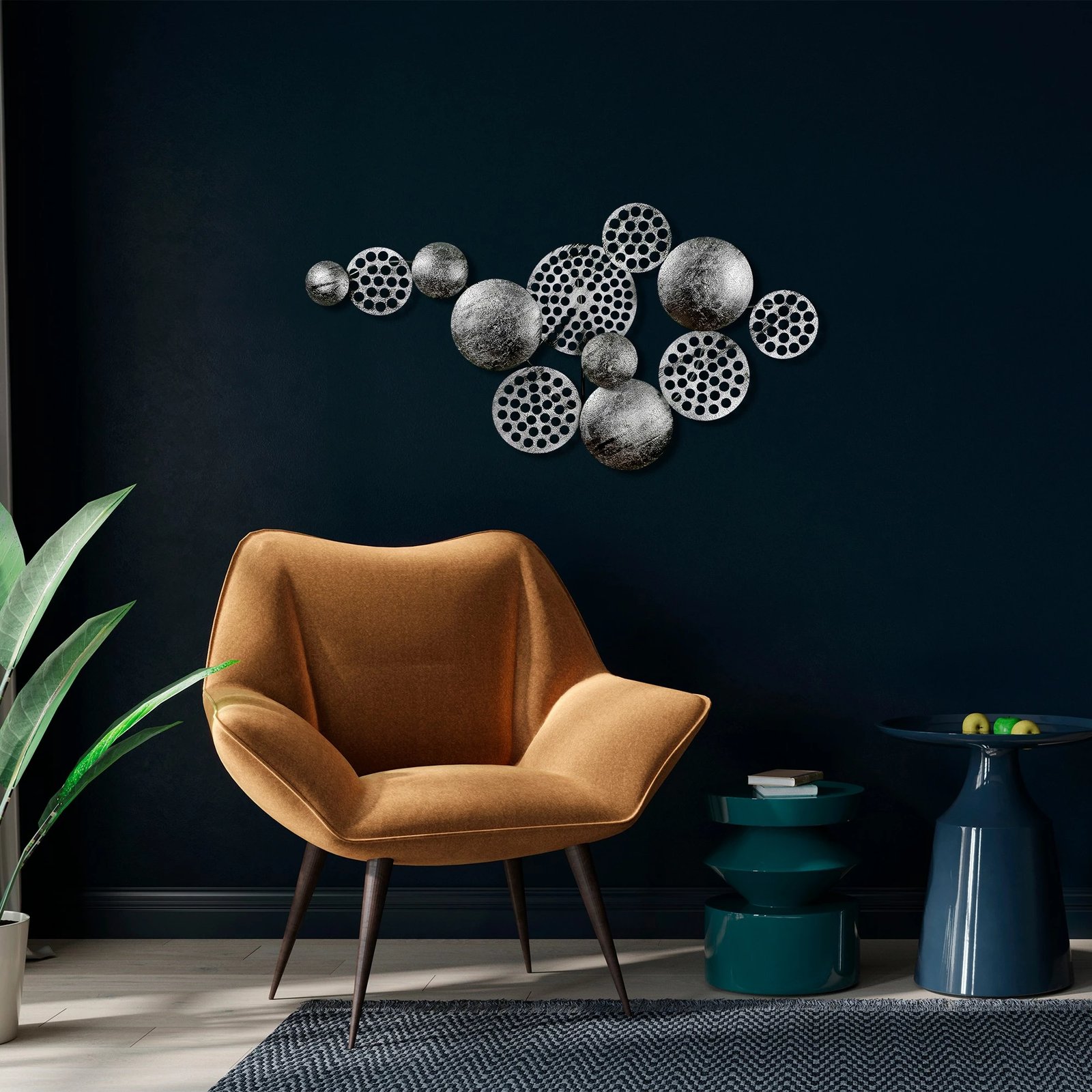 Aksesor dekorativ metalik për mur, Wallity Aurora 5, argjend, 45x82cm