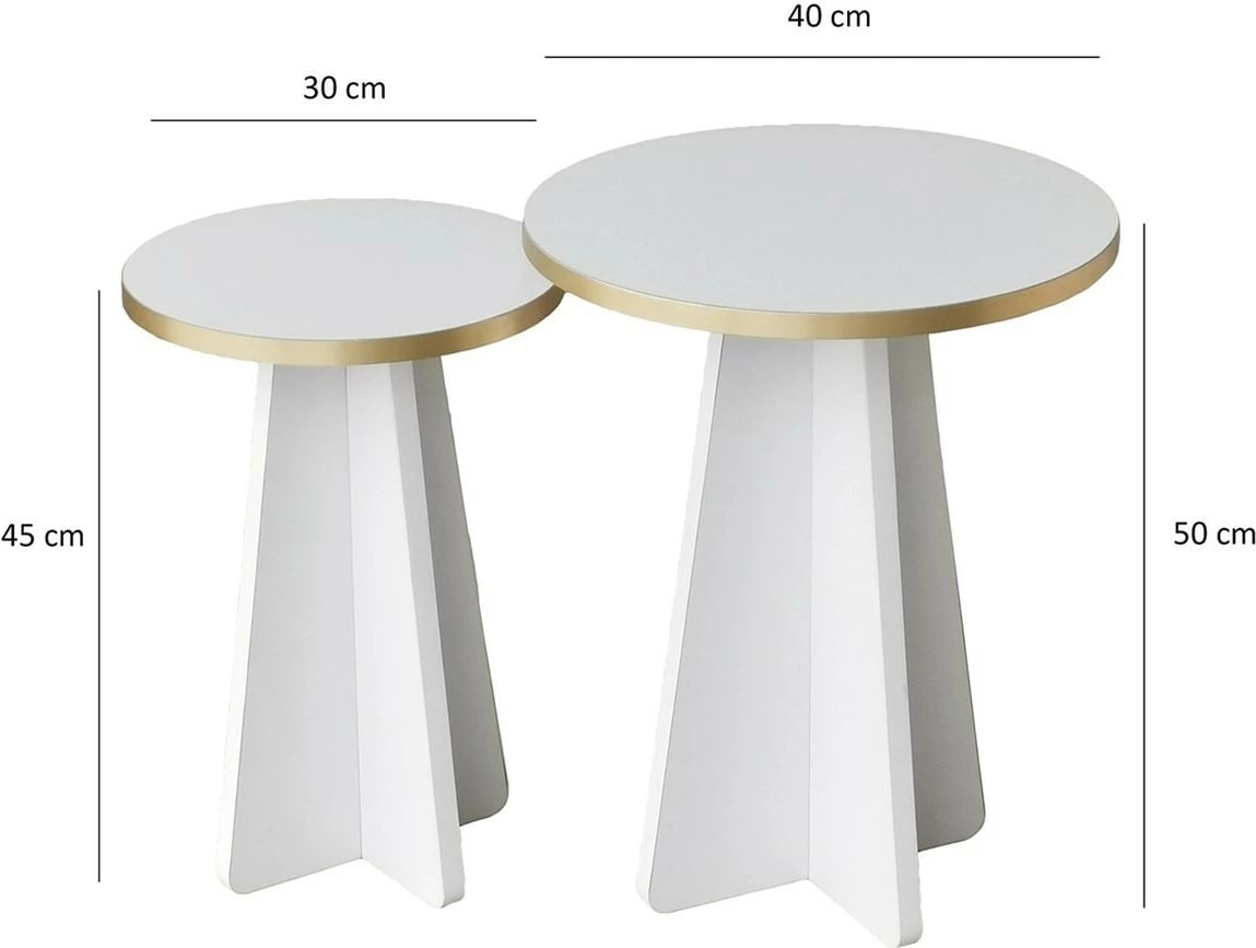 Set tavolinash kafeje Hanah Home, Mushroom 2, ngjyrë ari dhe e bardhë