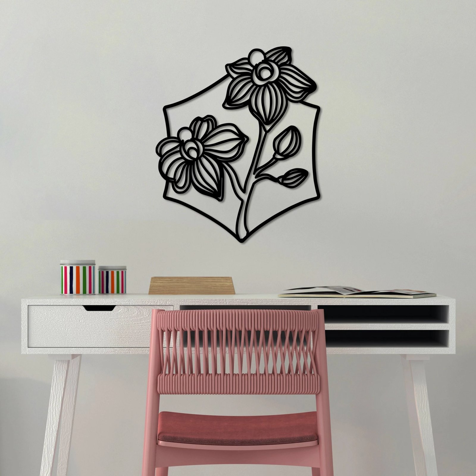 Aksesor dekorativ metalik për mur Wallity, orkide, i zi, 70x58cm