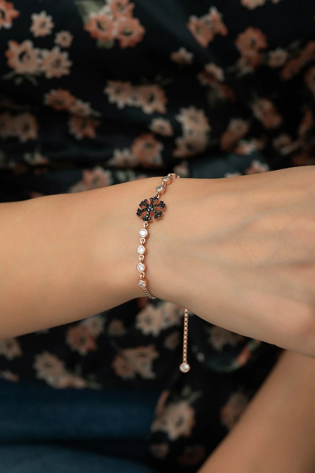 Byzylyk argjendi Jumeon, TRDYL694, ngjyrë rozë e artë, e zezë dhe e bardhë