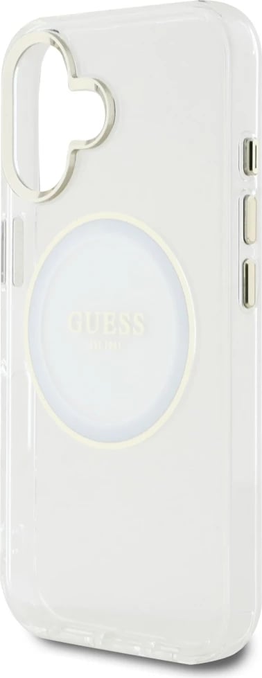 Mbështjellës Guess IML Metal Colored Circle Classic Logo MagSafe për iPhone 16, Bardhë