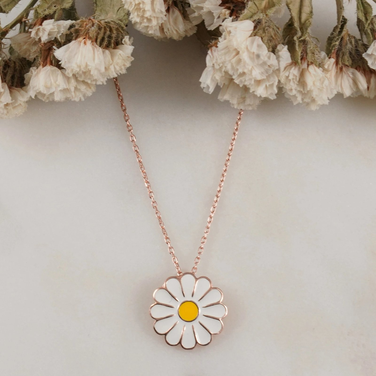 Qafore argjendi me lule margarite, ngjyrë rozë e artë, Jumeon 10851ROS