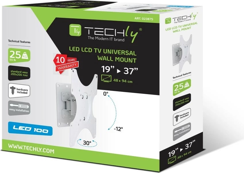 Mbajtëse muri për TV Techly 23875, për LED/LCD 19-37 inç, e bardhë