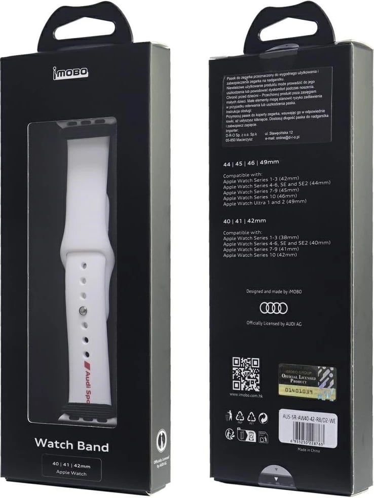 Rrip silikoni për Apple Watch Audi Sport, i bardhë, 40/41/42mm