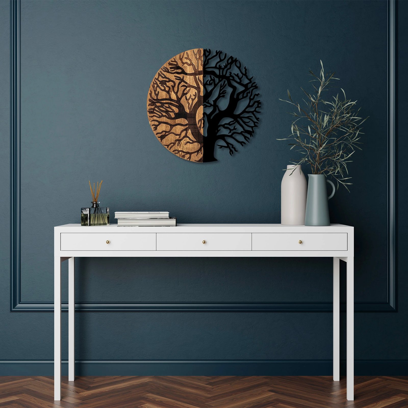 Aksesor dekorativ muri prej druri, Wallity, Monument Tree - 320, ngjyrë e zezë dhe arre, Ø56cm