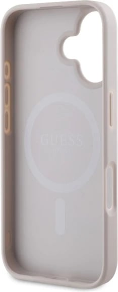 Mbështjellës, Guess, 4G Ring Classic Logo MagSafe, për iPhone 16 6.1", TPU/PC/eko-lëkurë, rozë