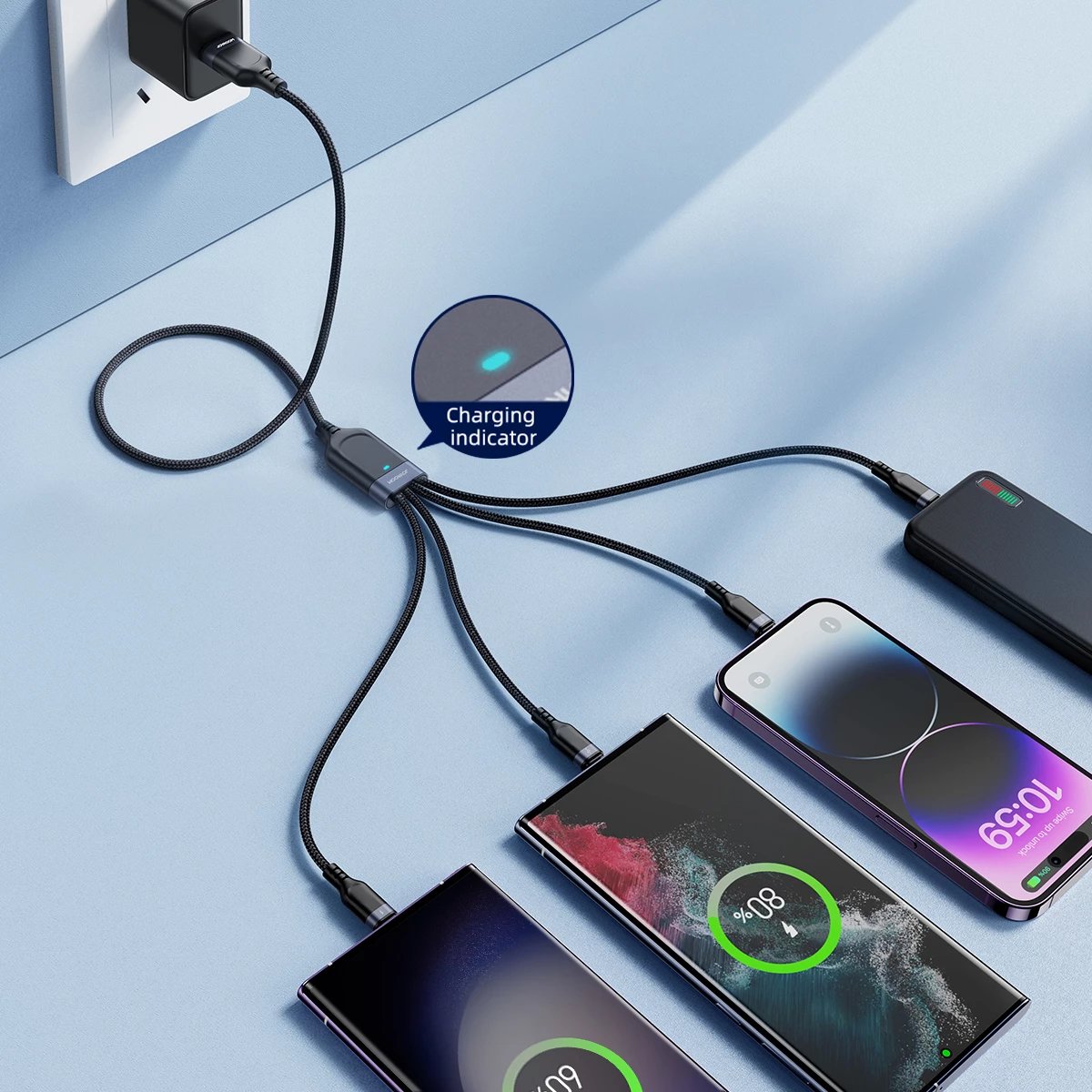 Kabllo multifunksional Joyroom S-A18 4in1, 1.2m, USB-A në USB-C/Lightning/micro USB, e zezë