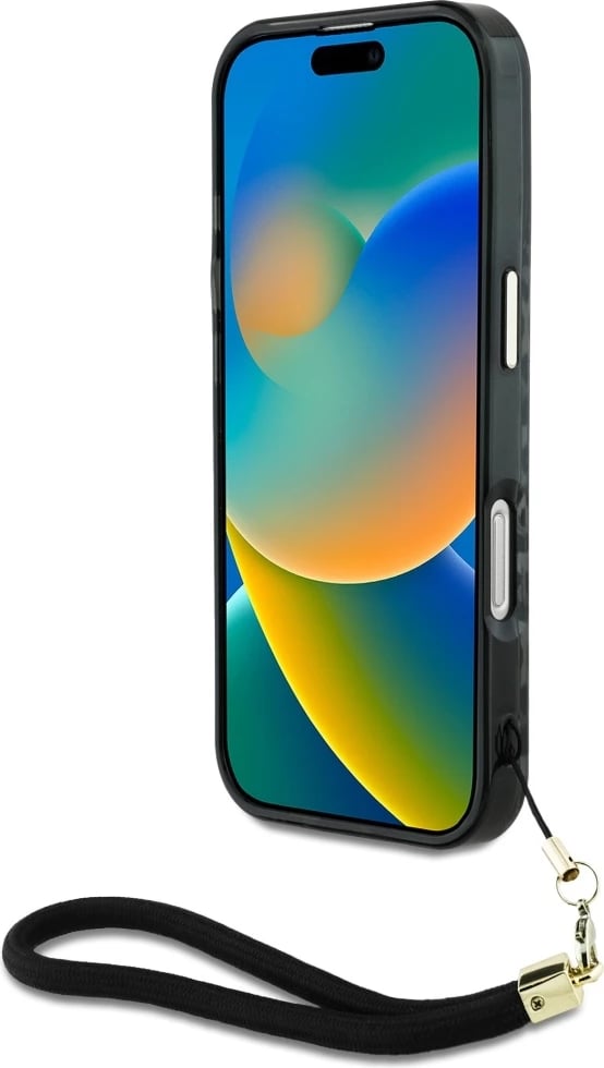 Mbështjellës Guess HC IML Leopard Triangle Cord Strap për iPhone 16 Pro, MagSafe, Zi Mbështjellës Guess HC IML Leopard Triangle Cord Strap për iPhone 16 Pro, MagSafe, Zi