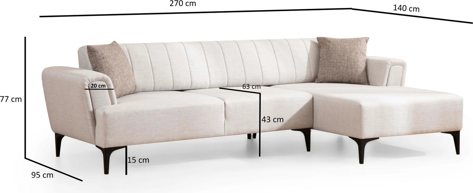 Kënd divan-krevat Hamlet, ngjyrë ecru, këndi djathtë