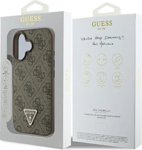Mbështjellës Guess 4G Triangle Strass për iPhone 16 Plus, MagSafe, Kafe Mbështjellës Guess 4G Triangle Strass për iPhone 16 Plus, MagSafe, Kafe