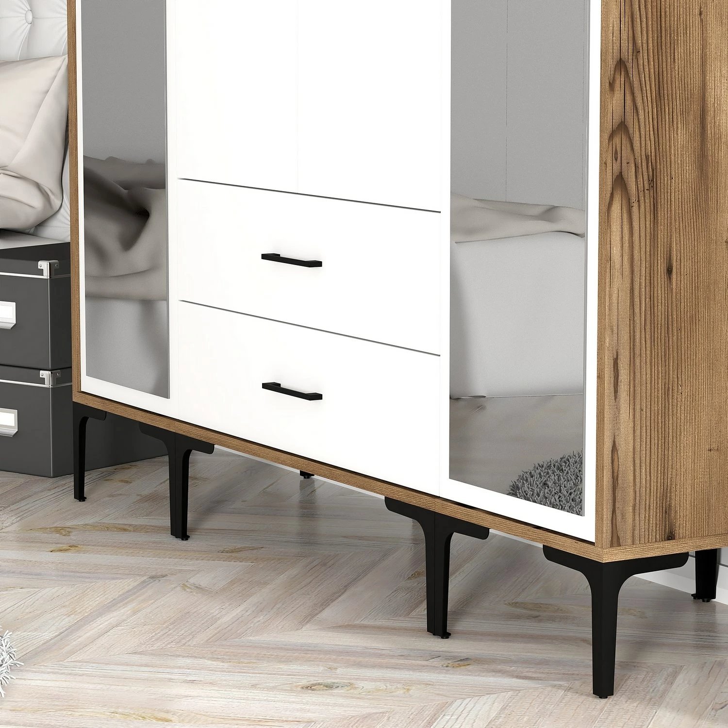 Dollap rrobash Skye Decor, ngjyrë arre dhe e bardhë, Kumsal RTR