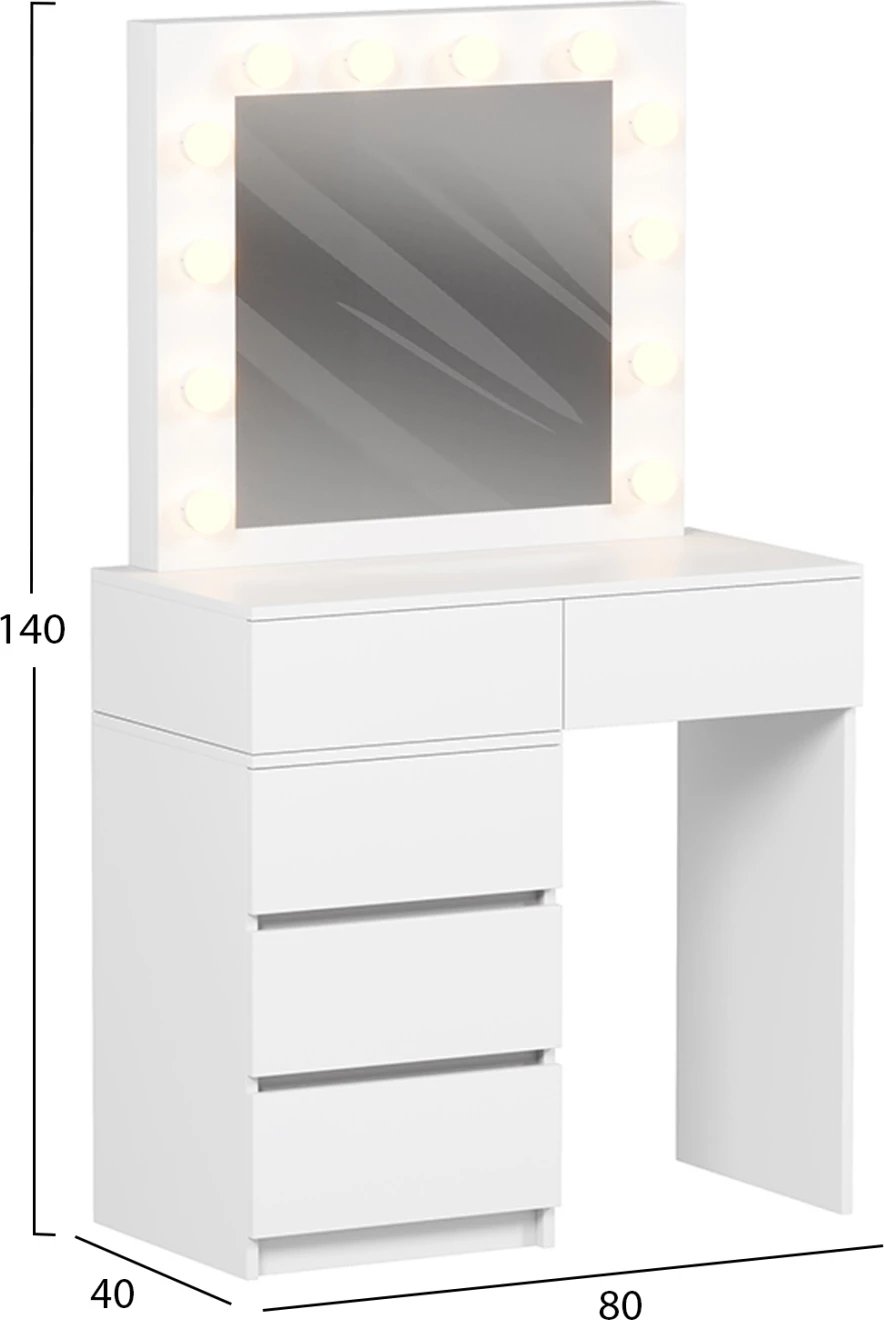 Tavolinë grimi me LED dhe sirtarë BEYON FH2500.03 melaminë, e bardhë, 80x40x140H cm