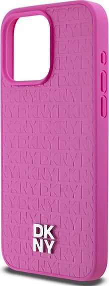 Mbështjellës DKNY Leather Monogram Pattern Metal Logo MagSafe për iPhone 15 Pro Max, Rozë