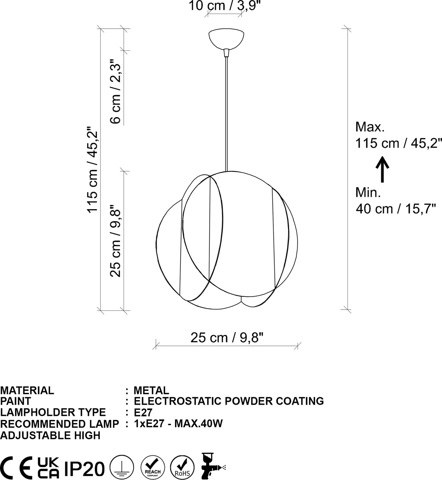 Llambë tavani Opviq, Corner, e zezë, 25cm