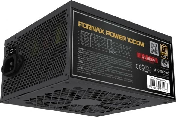 Kasë furnizimi Gembird Fornax Power 1000W, modular, 80 PLUS Gold, e zezë