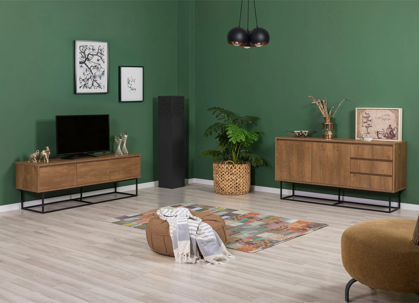 Set mobiljesh për dhomë dite, Skye Decor, Laxus Takım 15, ngjyrë arre dhe e zezë