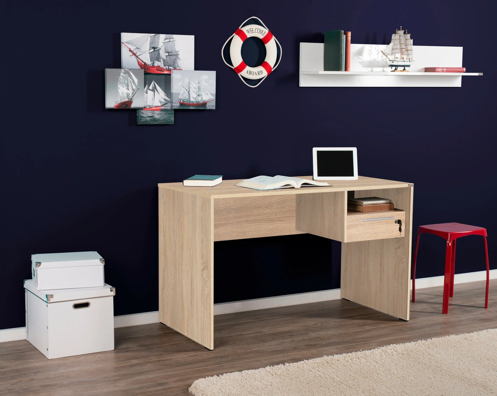 Tavolinë studimi Hanah Home, Cms-510-Ss-1, ngjyrë sonomo dhe e bardhë