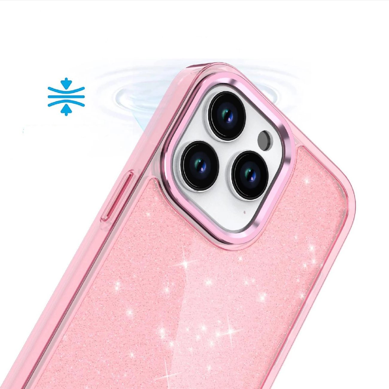 Mbështjellës Hurtel Glitter Case për iPhone 16 Pro Max, rozë me shkëlqim