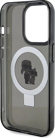 Mbështjellës Karl Lagerfeld Ring Stand Karl&Choupette MagSafe për iPhone 14 Pro Max, i zi