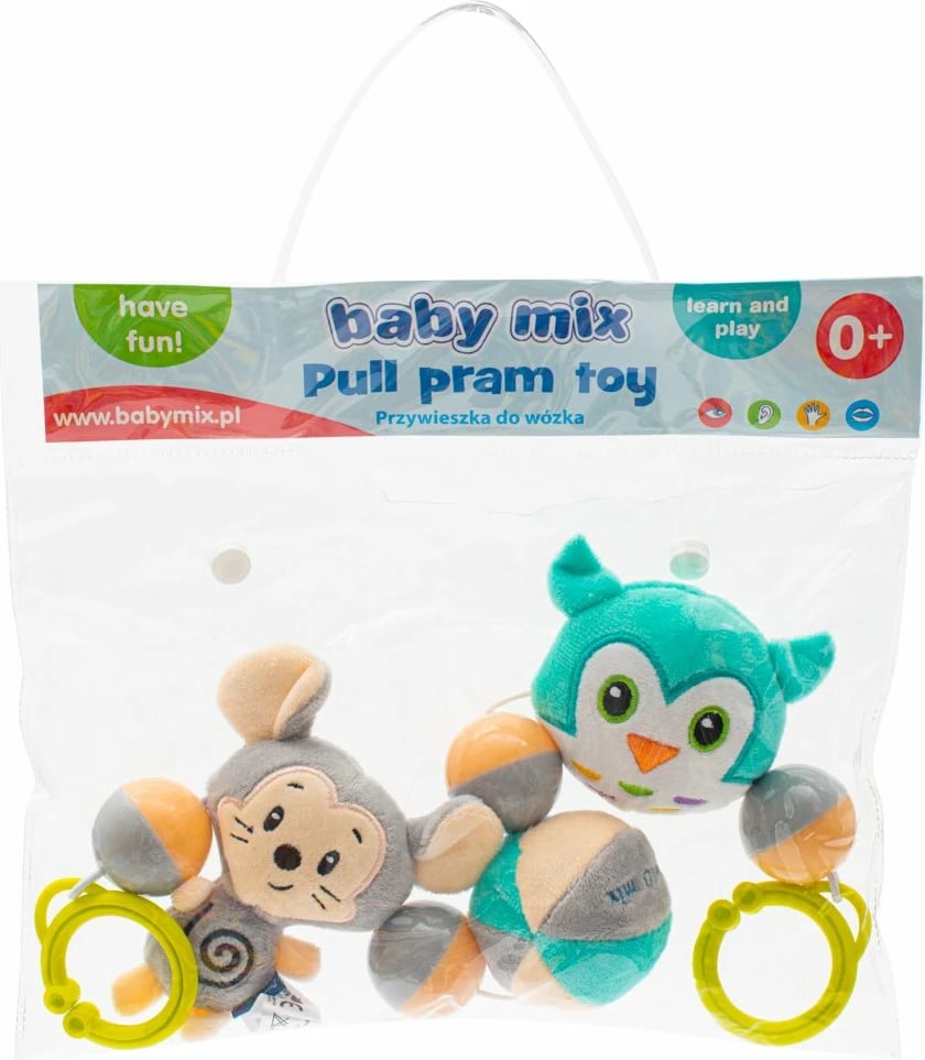 lodër me zile për karrocë, Baby Mix Mouse & Owl, pelush, gjatësi 50 cm, shumëngjyrëshe