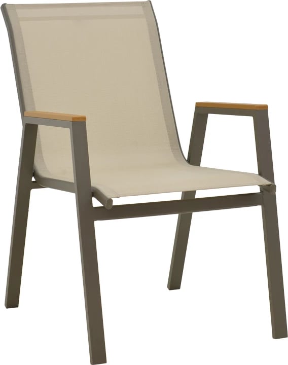 Set tavoline me karrige për terasë Lafla-Azelie, alumin ngjyrë shampanjë dhe sipërfaqe tavoline prej plywood, 160-240x100x75cm, 7 pjesë