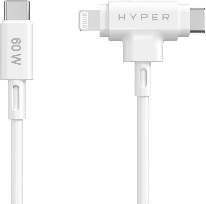 Kabllo Targus HyperJuice USB-C në USB-C/Lightning, 1.5m, 60W, bardhë