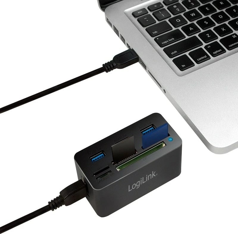 Kasë USB Hub LogiLink CR0042 me 3 porta USB 3.0 dhe lexues kartelash, e zezë